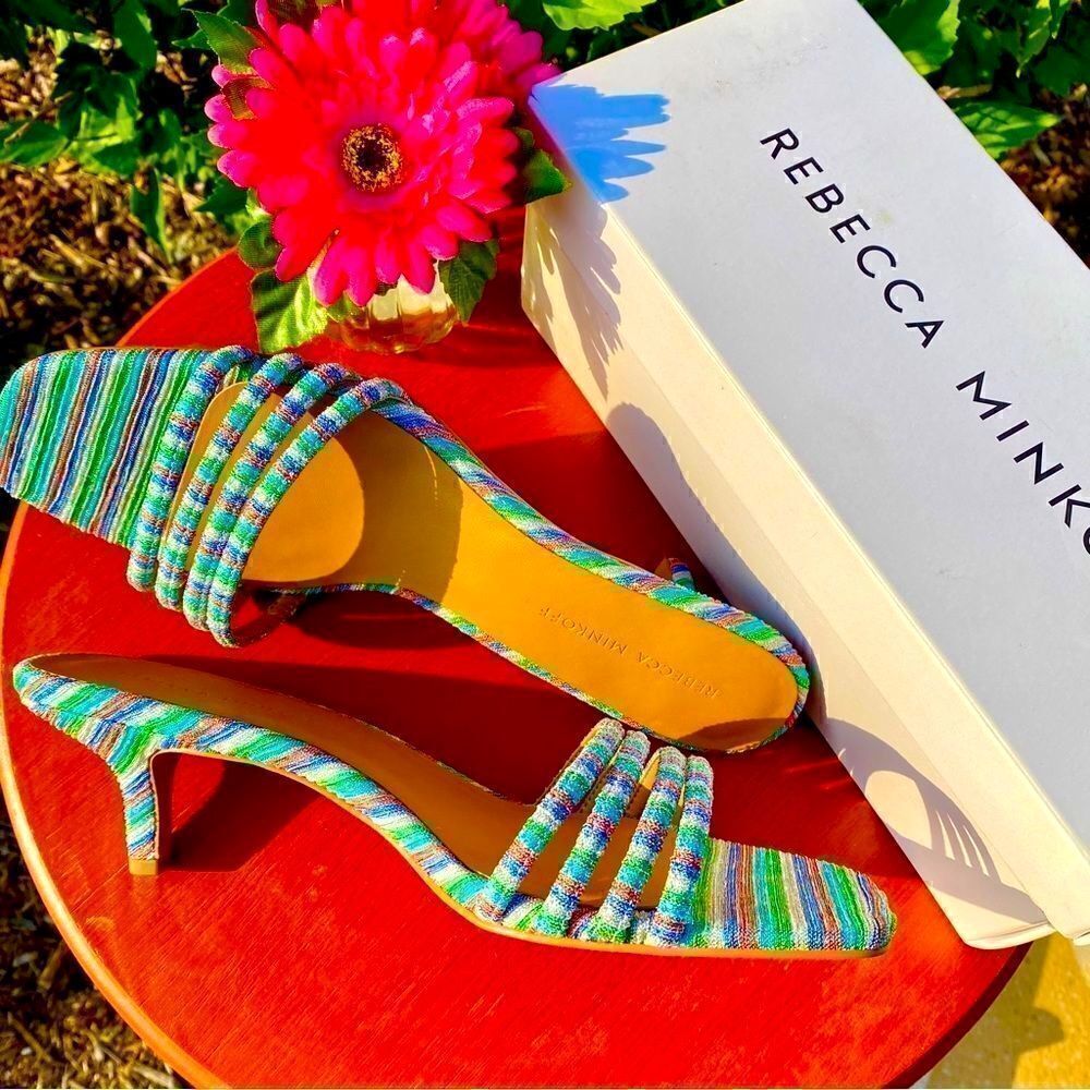 NEW REBECCA MINKOFF DECKLYNN METALLIC RAINBOW KITTEN-HEEL MULES 9M